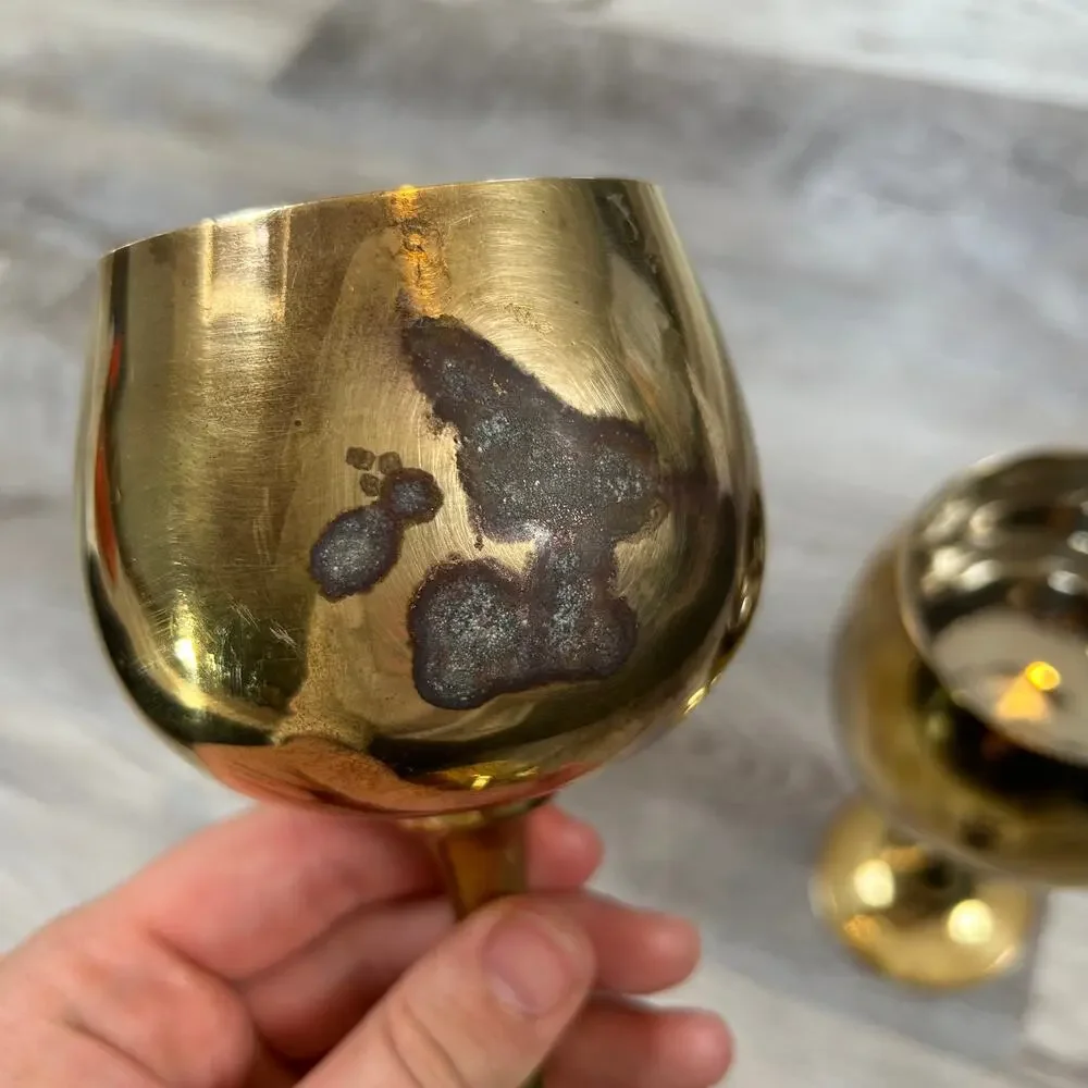 Sarna Brass Wine Goblets Set of 2 Gold Patina Vintage Barware India